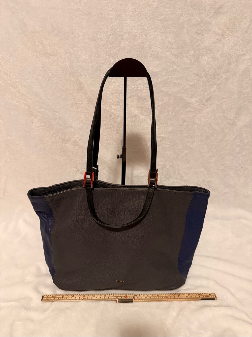 Furla Gemini Blue/Gray Leather Shopper Tote Bag
